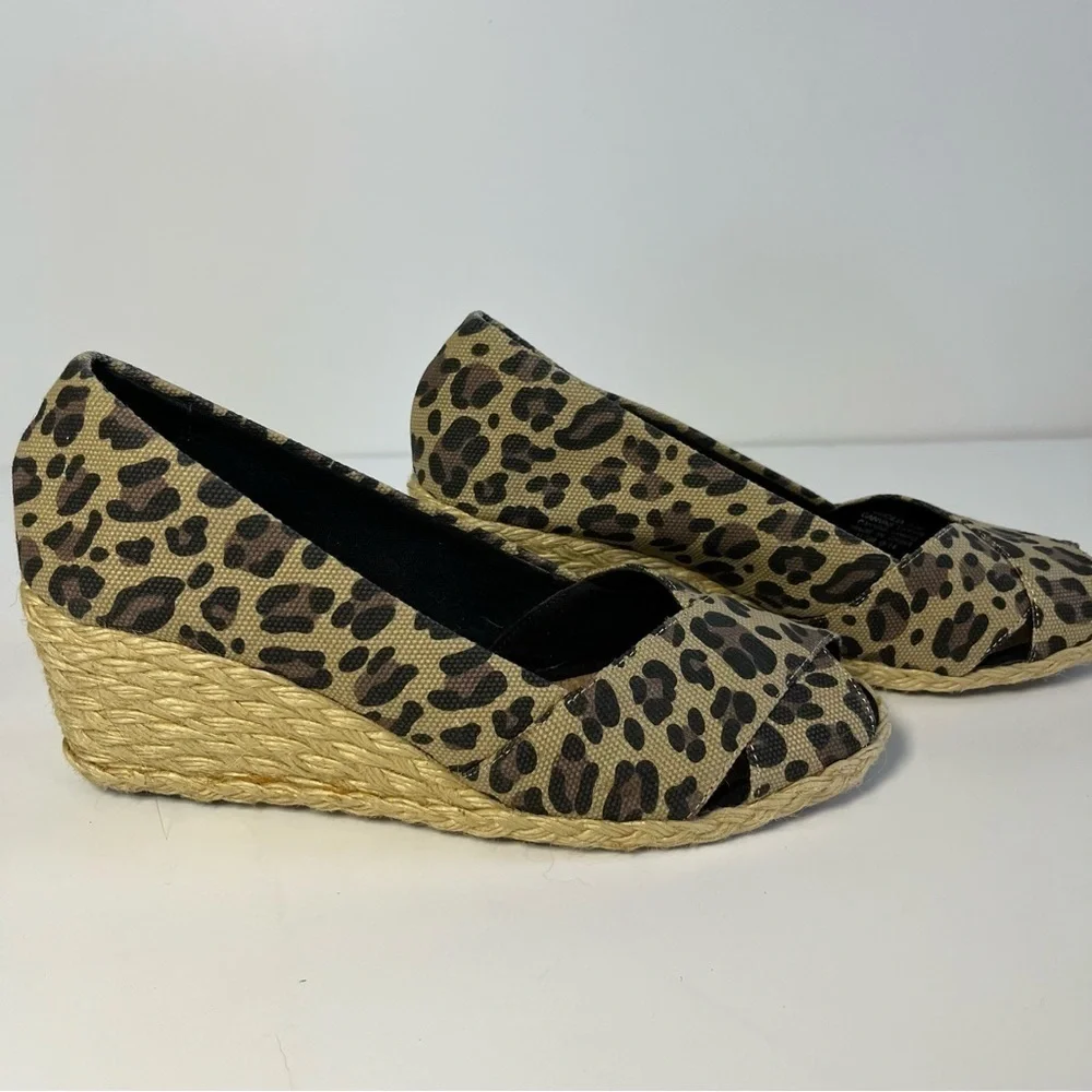 Ralph Lauren Cecilia Espadrille Wedge Sandals Women 8.5 B Cheetah Fabric Slip On